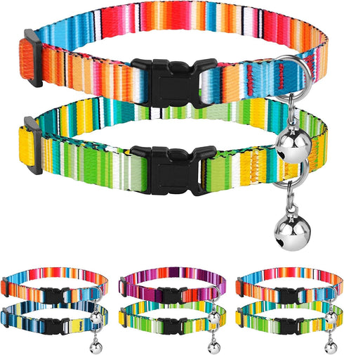 BRONZEDOG Breakaway Nylon Cat Collar with Bell, 2 PCS Aztec Tribal Pattern Safety Collars for Cats