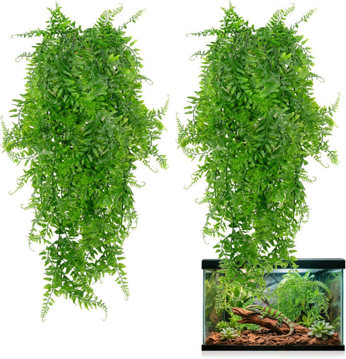 RAINFLOW 2PCS Reptile Plants for Terrarium - Fake Hanging Terrarium Plants, Artificial Boston