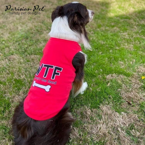 Parisian Pet Dog Tshirt, Embroidered “WTF (Where’s The Food)” Lightweight Cotton Tank Top for Large Dogs - 2XL