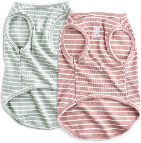 Koneseve Dog Shirt Vest, Lightweight Stretchy T-Shirts for Small Medium Large Dogs, 2 Pack Pink + Green