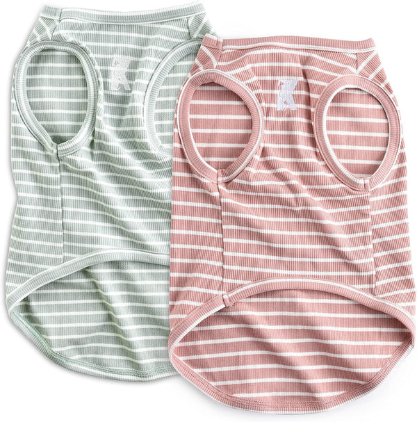 Koneseve Dog Shirt Vest, Lightweight Stretchy T-Shirts for Small Medium Large Dogs, 2 Pack Pink + Green