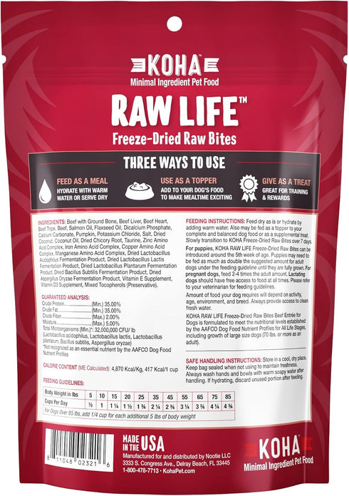 14oz KOHA Raw Life Freeze-Dried Raw Bites Beef for Dogs, High Protein Meal, Topper, and Treat for Picky Eaters, Bag