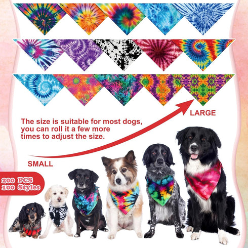 Huhumy 50 Summer Pcs Tie Dye Dog Bandanas Bulk Pet Bibs Colorful Triangle Scarf Pet Bandanas for Medium Large Dogs