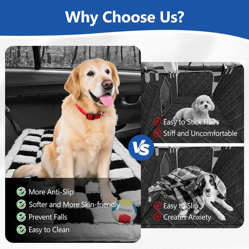 Thickened Dog Bed for Car Back Seat, Upgraded Bottom Non-Slip, Fits Hard Bottom car seat Cover for Dogs, Premium Mixed