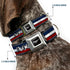 Dog Collar Seatbelt Buckle Mustang Text Tri Bar Stripe 1.5 Inch Wide, 13 to 18 Inches