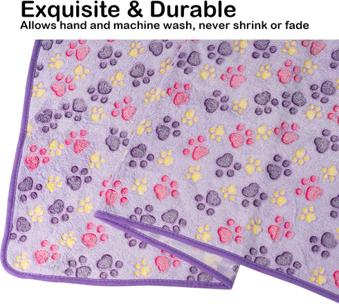 Dono 1 Pack 2 Dog Blankets, Soft Fluffy Cute Paw Pattern Fleece Pet Blanket, Warm Sleep Mat, Cute Print Design Puppy