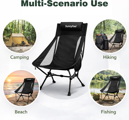 Backpacking SUNNYFEEL High Back Portable Camping Chair, Lightweight Folding Chair with Head Support, Compact Chair