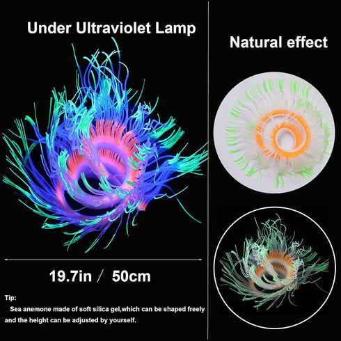 4 Pack Silicone Glowing Fish Tank Decorations Plants with Simulation Glowing Sucker Coral Sea Anemone Coral Fluorescence Lotus Leaf Coral for Aquarium Fish Tank Glow Ornaments