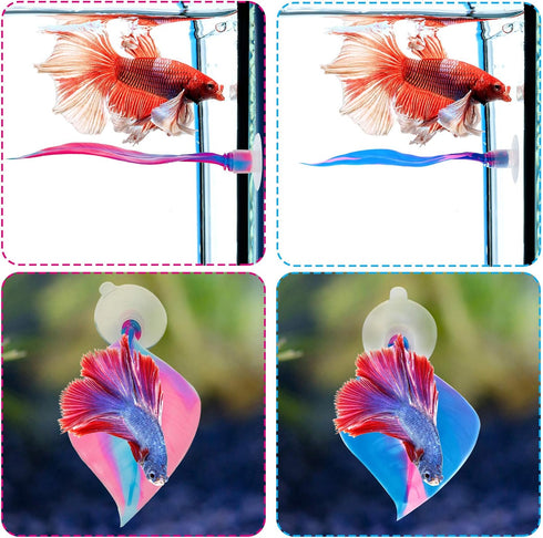 WILLBOND 2 Pieces Silicone Betta Bed Leaf Hammock for Betta Fish, Comfortable and Safe Resting Spot (Blue, Pink)