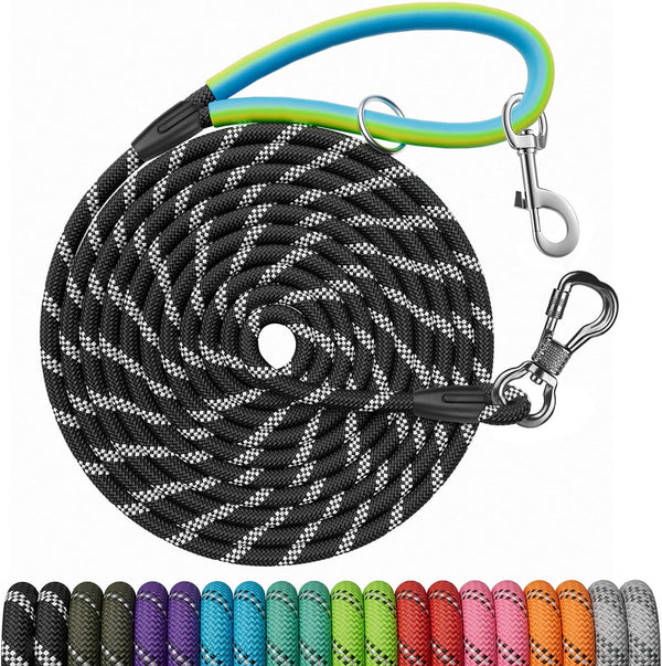 NTR Long Dog Leash 50 Feet - Reflective Rope Lead with Padded Handle for Small, Medium, and Large Dogs