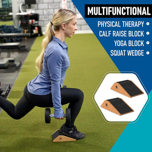 Squat Wedge Block Cork 2 Pack - Non-Slip Heel Elevated Squat Wedge and Calf Raise Block for Optimal Squat Form