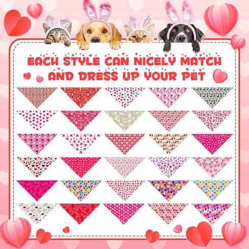 120 Youyole Pcs Valentine's Day Dog Bandana Bulks Love Dog Bandanas Valentine's Day Pet Scarf Soft Cat Triangle Scarves