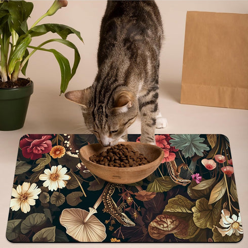 HEAKIERG 16"x24", Pet Bowl Mats for Food and Water Cat Play Mat Pet Feeding Rug with Waterproof & Non-Slip Rubber