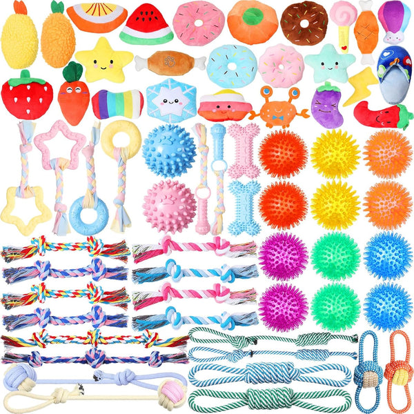 Syhood 60 Pcs Squeaky Dog Toys Bulk for Small Dogs, Plush Chew Toys and Spiky Balls for Teething