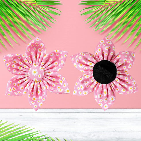 Summer Dog Collar with Flower, Cotton Cute Pink Flower Collar for XL Boy Girl Dog, Comfortable with Metal Buckle