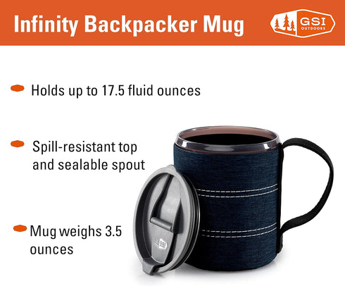 GSI Outdoors Infinity Backpacker Mug, Lightweight BPA-Free Coffee Cup for Travel and Camping (17 oz.)