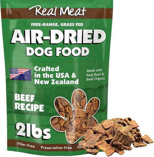 Real Meat Air Dried Dog Food with Real Beef - 2lb Bag of Grain-Free, High Protein Dog Food