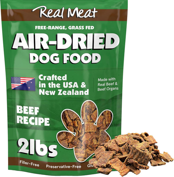 Real Meat Air Dried Dog Food with Real Beef - 2lb Bag of Grain-Free, High Protein Dog Food