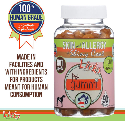 Licks Pill-Free Dog Allergy Relief Gummies - Omega 3, Turmeric Supplement for Itch Relief - 90 Gummies