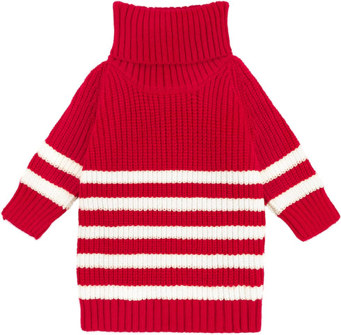 Fitwarm Dog Striped Knitted Sweater, Thermal Turtleneck Pet Coat for Small Dogs, Red, Boy Girl Apparel
