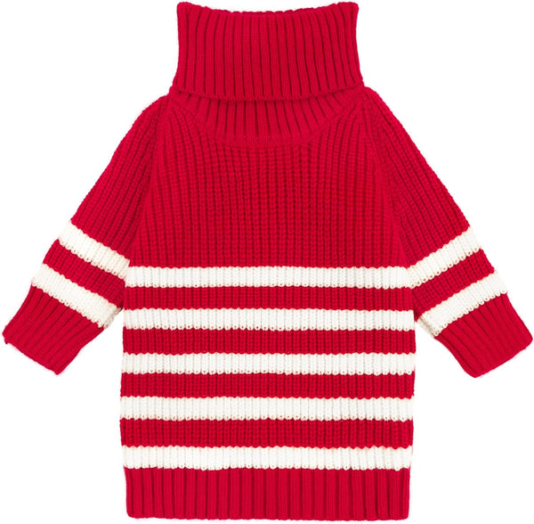 Fitwarm Dog Striped Knitted Sweater, Thermal Turtleneck Pet Coat for Small Dogs, Red, Boy Girl Apparel