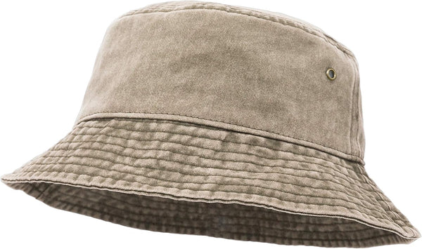 Wide Brim Washed Denim Cotton Bucket Hat, Flat Top Cap for Fishing Hiking Beach Sports