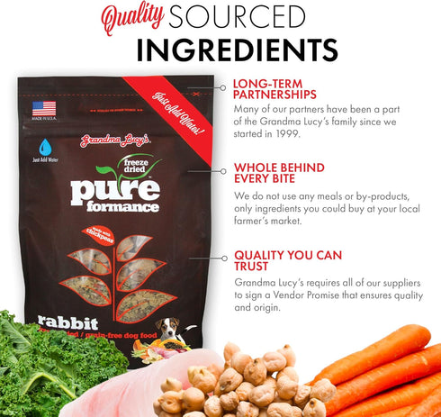 GRANDMA LUCY'S Pureformance Grain Free Rabbit Food for Dogs, 3-Pound