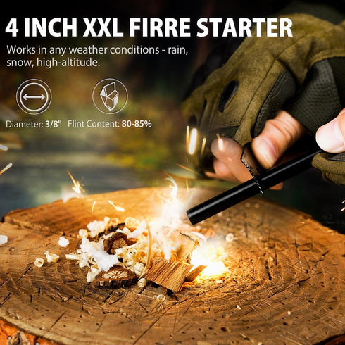 NedFoss Tactical Survival Knife - 440C Steel Blade, G10 Handle, Kydex Sheath, Fire Starter - Camping Gift for Men