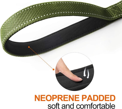TwoEar 4FT 1IN Strong Green Dog Leash with 2 Padded Handles, Traffic Handle for Extra Control for Small Medium Large