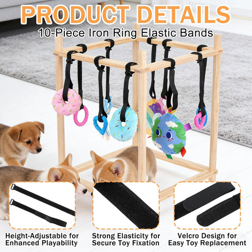 Sibosen 10 Wooden Puppy Play Gym with Hanging Toys for Small Dogs Indoor Jungle Playground Wood Frame with Interactive