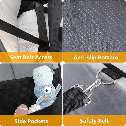 6in 26 lbs PETICON Waterproof Dog Car Seat for Small Medium Dogs, Memory Foam Pet Booster Seat for Dogs up