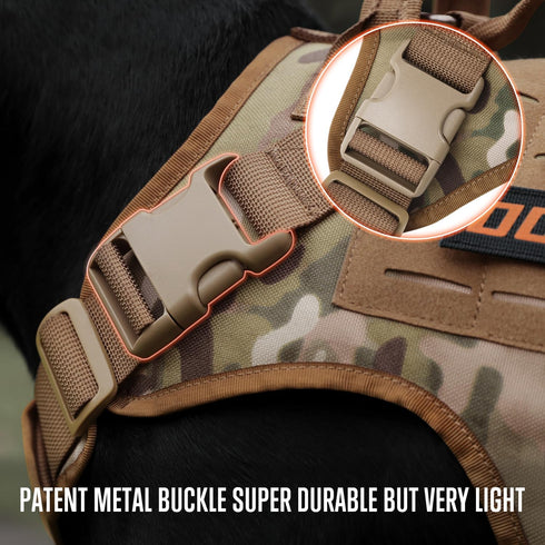 Tactical Dog Harness, No Pull Military Vest for Large Medium Small Dogs, Adjustable with Metal Clips