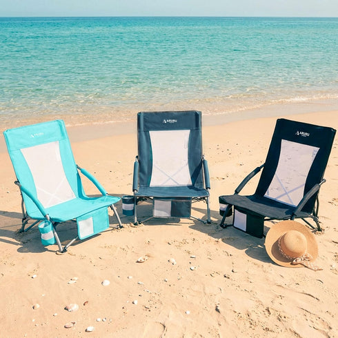 Low Folding Beach Chairs for Adults, Portable Lightweight Sling Beach Camping Chair with Cup Holder,Armrest,Foldable
