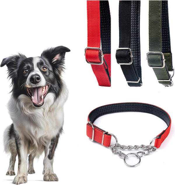 Reflective Martingale Dog Collar - Stainless Steel Chain Trainer Collar for All Breeds, Convenient Sizing