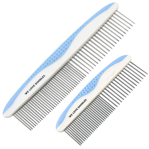 Metal Dog Comb - Grooming Matting Comb, Doodle Brush, Dematting Tools for Dogs, 2 Pack