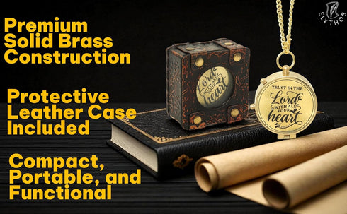 Handmade Brass Antique Compass with Leather Case Vintage Finish Functional Pocket Navigation Tool for Travel, Hiking