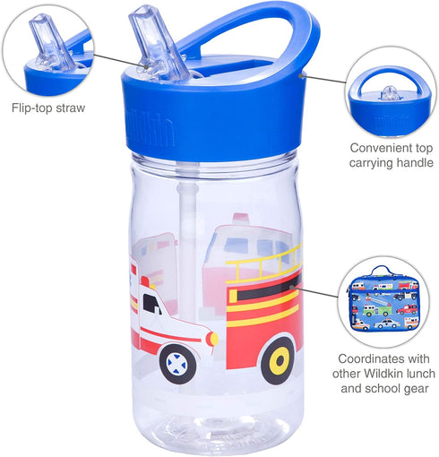 Wildkin Kids 16 Oz Water Bottle with Straw Lid & Handle, Easy to Clean, Ideal for School & Travel - Heroes