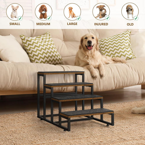 Dog Stairs for Small Dogs, 4 Steps Non-Slip Pet Stairs for High Bed & Couch, Industrial Brown