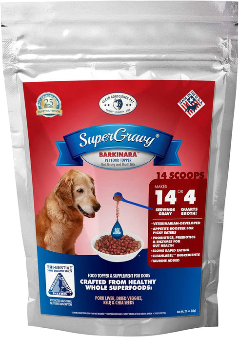 SuperGravy BARKinara Natural Dog Food Gravy Topper - Human Grade Kibble Seasoning, Gluten Free, 14 Scoops