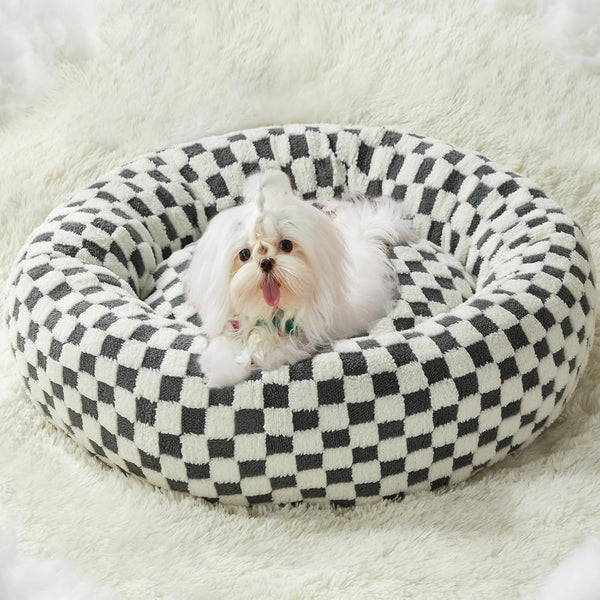 BFPETHOME Round Donut Dog Bed for Small Dogs, Calming Indoor Cat Bed with Non-Slip Bottom, Machine Washable Plush