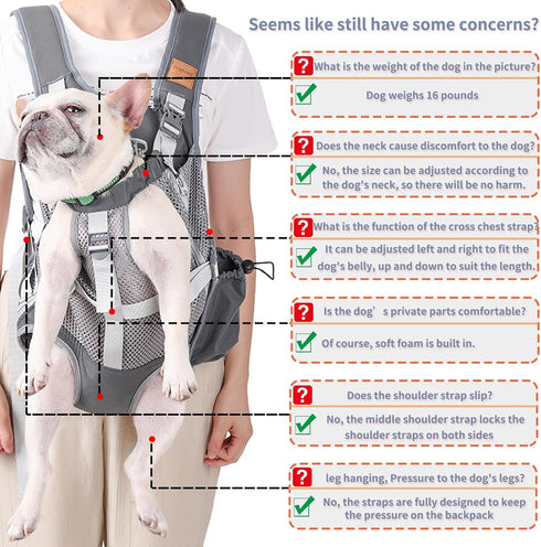 Dog Carrier Backpack - Legs Out Front Facing Carrier for Small Medium Dogs, Adjustable Hands-Free Backpack for Hiking