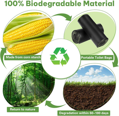 100 5-8 Portable Toilet Bags, Biodegradable with Drawstring & Lemon Scent, for Gallon Bucket Seat for Outdoor Camping