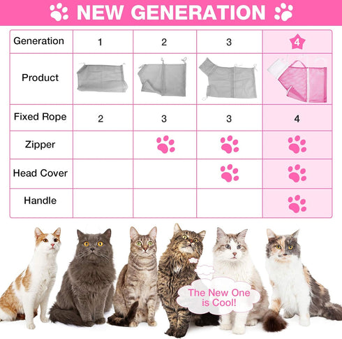 Cat Shower Net Bag Grooming Bathing, Adjustable Washing Bag for Cat Restraint Accessories Prevent Biting Scratching