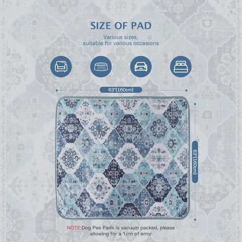 IEUUMLER 1 Pack EU011 (Blue,63" 63") Washable Pee Pads for Dogs, Reusable Pee Pads for Dogs Non-Slip Grip, Super