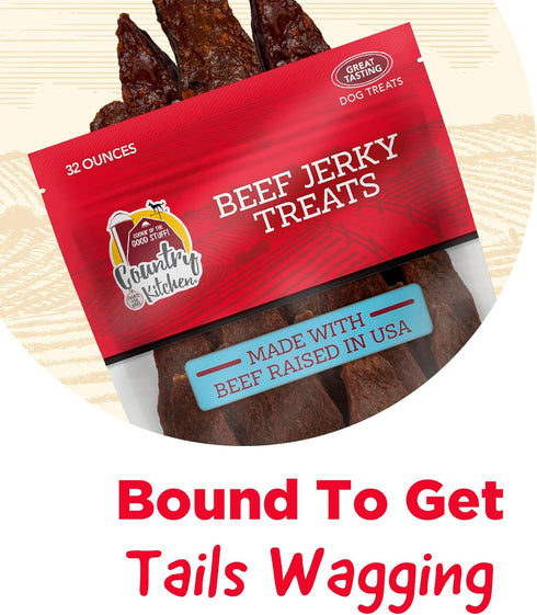 Country 32 oz Kitchen Beef Jerky Tender Dog Treats, Made with Real Beef, High Protein, Low Fat, No Artificial Colors