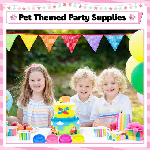 24 Pcs Puppy Dogs Birthday Party Supplies, Reusable Pet Plastic Bowls for Dog Cat Birthday, Blue, Rose, Red, Yellow,