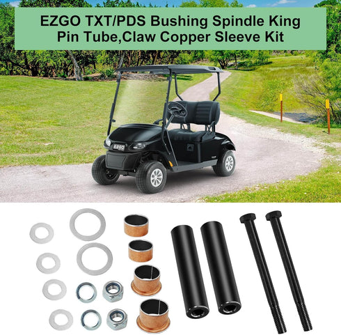 Golf Cart Spindle Bushings Kit for EZGO TXT/PDS 2001-UP Gas & Electric, Includes Spindle, King Pin Tubes, Copper Sleeves