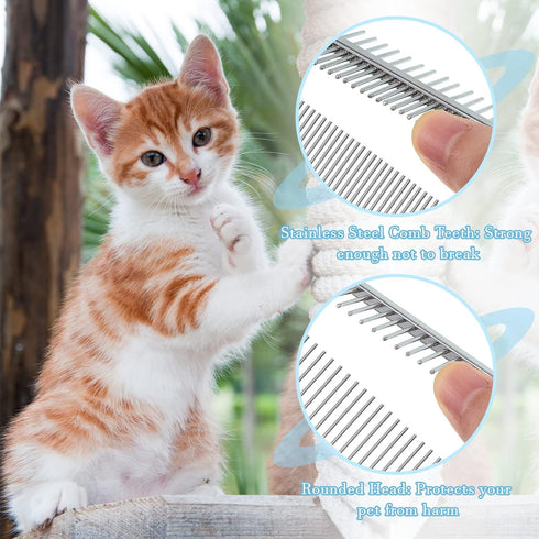 2 Pcs Dog Metal Combs - Cat Wooden Handle Grooming Comb, Double Side Metal Comb for Dogs and Cats