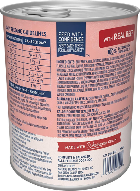13 (Pack 12) Natural Balance Ultra Premium Wet Dog Food, Beef Formula with Potatoes, Carrots & Brown Rice, Ounce Can