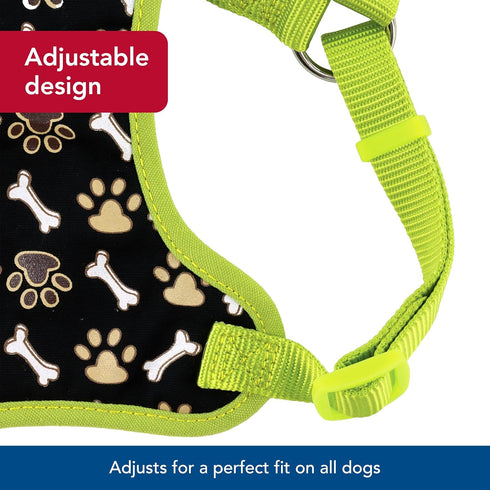 Ribbon Designer Wrap Adjustable Dog Harness, Large & Small, Brown Paws & Bones, 5/8" x 16-19"